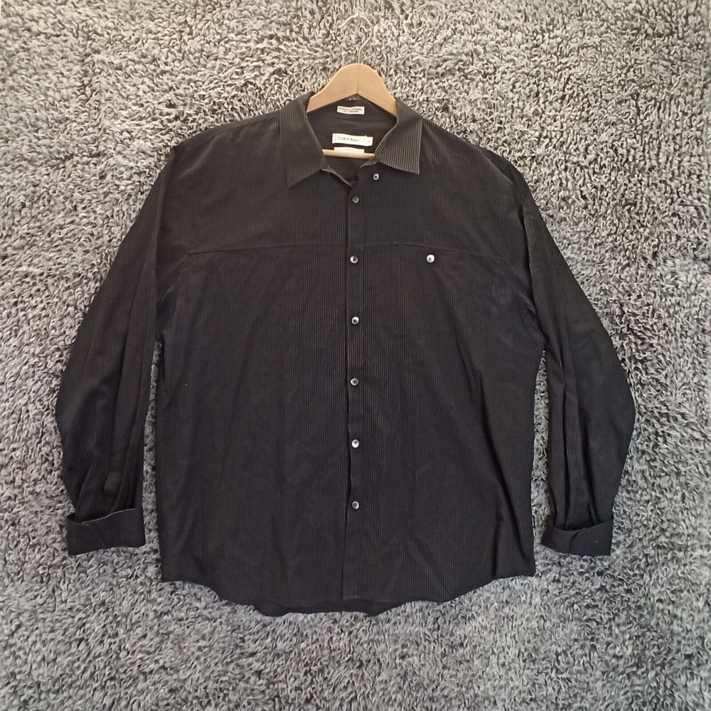 Calvin Klein Shirt Men XXL 2XL Gray Plaid Slim Fit Casual Button Down Collar - Picture 1 of 8